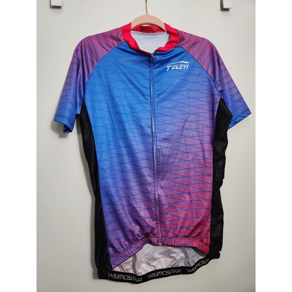 Teleyi Mens Sz 2XL Sports Cycling Jersey Biking Coolmax Blue Vibrant Outdoor
